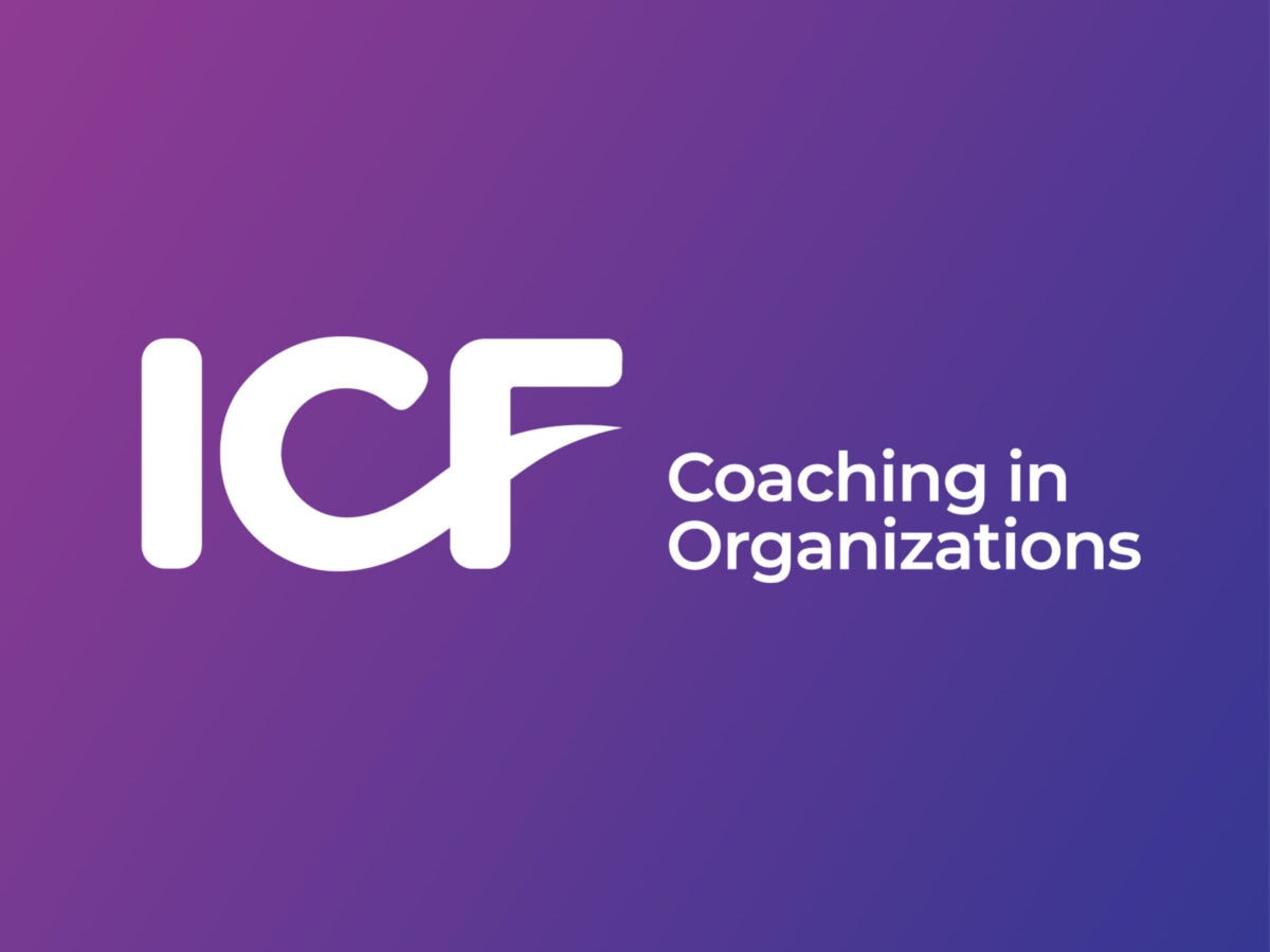 ICF Coaching in Organizations purple logo highlighting leadership and team coaching.