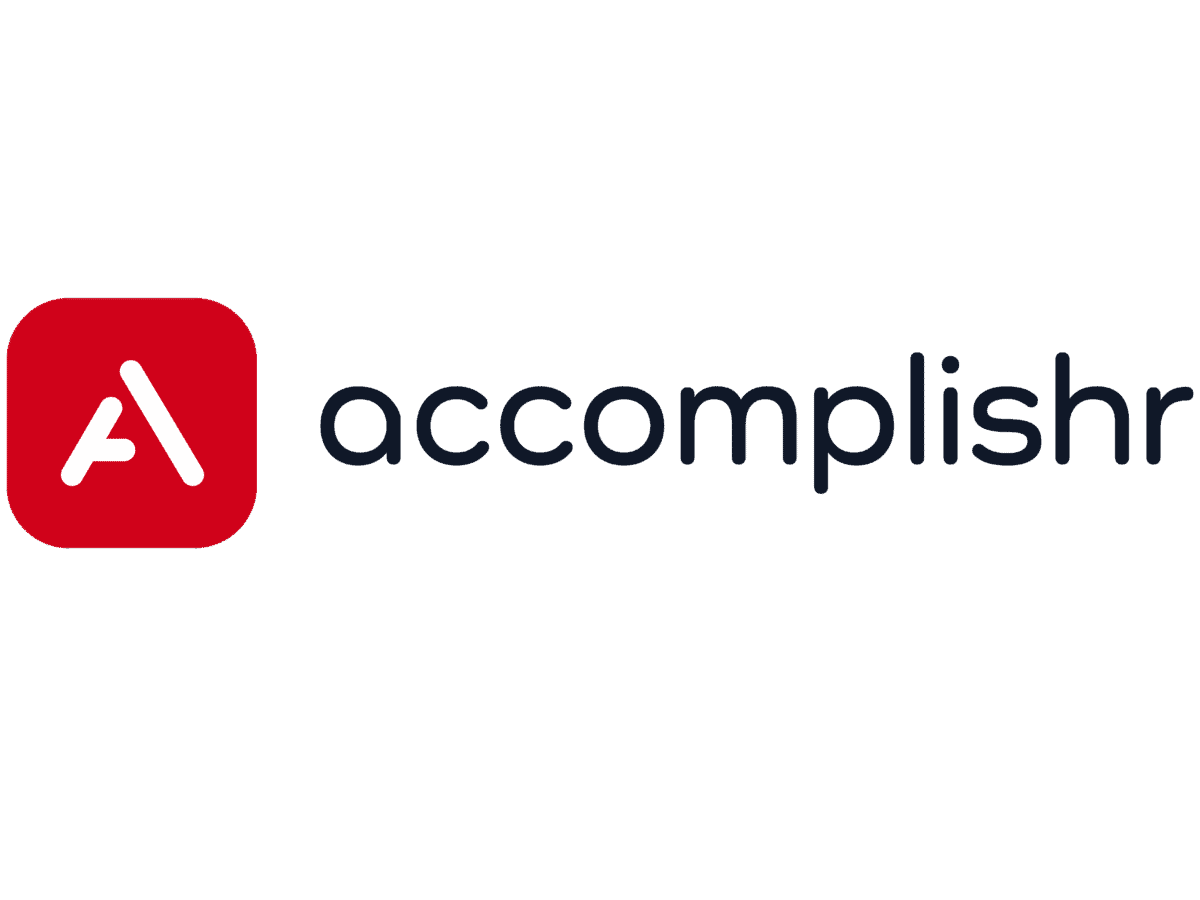 The Accomplishr logo has an icon and wordmark, which spells out “accomplishr” in all lowercase letters.